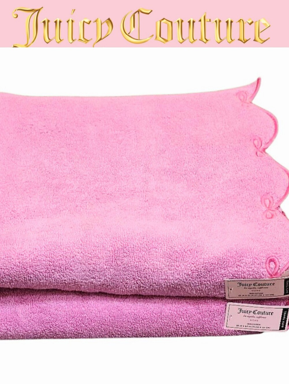 Juicy Couture Home Scalloped Bow Oversized Bath Towel Set- Pink